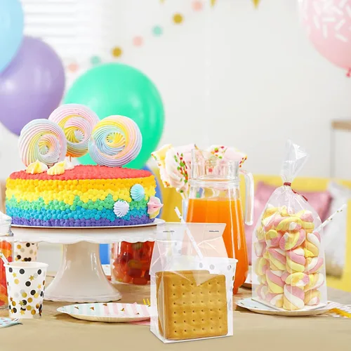 Miniatura 7 de Bolsas de celofán con fuelle, bolsas de celofán de fondo plano para s'mores con inserto de papel, 50 piezas, 3 x 2 x 8 pulgadas (tamaño mini)