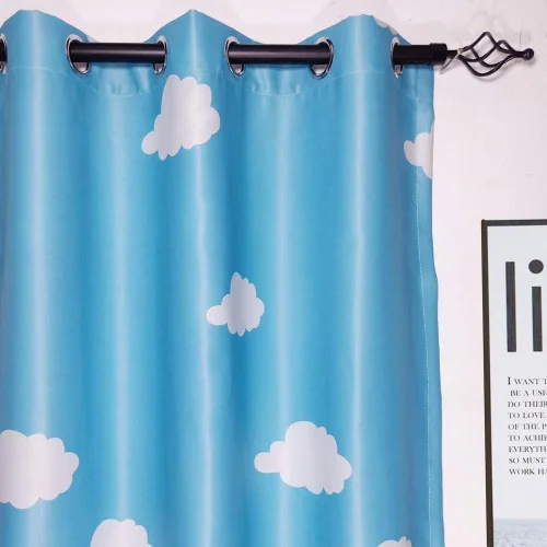 1 panel de cortinas opacas blancas y azules para niños