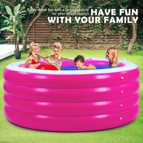 Miniatura 6 de Piscina inflable redonda de 72 x 30 pulgadas de profundidad, piscina inflable para el patio trasero para niños, rosa