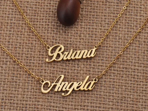 Miniatura 2 de HUAN XUN Collar personalizado con placa de identificación de oro para mujeres