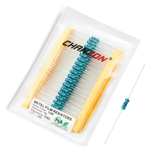 Miniatura 79 de Chanzon - 100 resistencias de película metálica 1/2 W (0.5 W) 10 Ω ohmios ±1% de tolerancia 10R MF, resistencias de agujero pasante con limitación