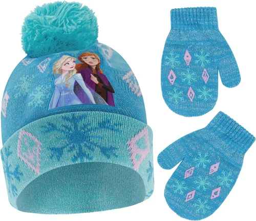 Disney Juego de gorro y guantes de invierno para niñas de 2 a 4 años o Frozen 2 con gorro Elsa & Anna y guantes para niños de 4 a 7 años