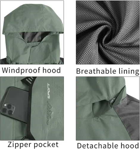 Miniatura 4 de TEZO Chaqueta impermeable para hombre, con capucha, rompevientos ligera