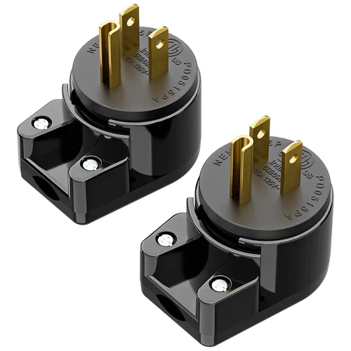 Miniatura 25 de Nema 5-15P Enchufe de ángulo recto de 90 grados, enchufe Plugrand 15A 125V en ángulo, enchufes de CA de 3 clavijas DIY de 3 clavijas, enchufes de CA