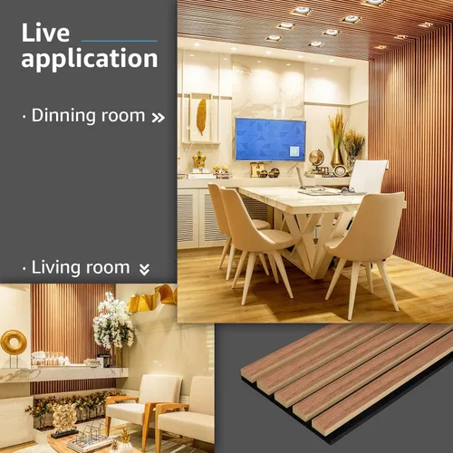 Miniatura 5 de Art3d Paneles acústicos de listones de madera de 4 piezas para decoración elegante y reducción de ruido, panel texturizado 3D para techo y pared