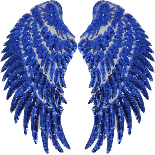 Mily 1 par de lentejuelas con alas bordadas, apliques de bricolaje, 12.65.7 pulgadas (A-azul), talla única