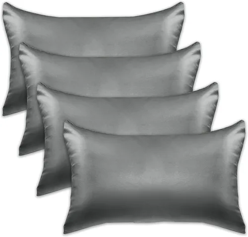 Miniatura 28 de Elegant Comfort Juego de 4 fundas de almohada de satén de viscosa refrescante con cierre de cremallera oculto, suave como la seda para el cuidado