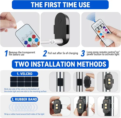 Miniatura 6 de 6 luces estroboscópicas LED inalámbricas con control remoto, 8 colores recargables, luces LED anticolisión, luces de advertencia de emergencia