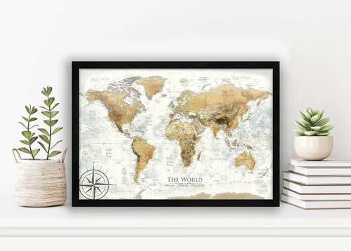 Miniatura 3 de Mapa de viaje del mundo personalizado con alfileres, lienzo estirado de pared grande, póster enrollado o mapa enmarcado, mapas del mundo para pared