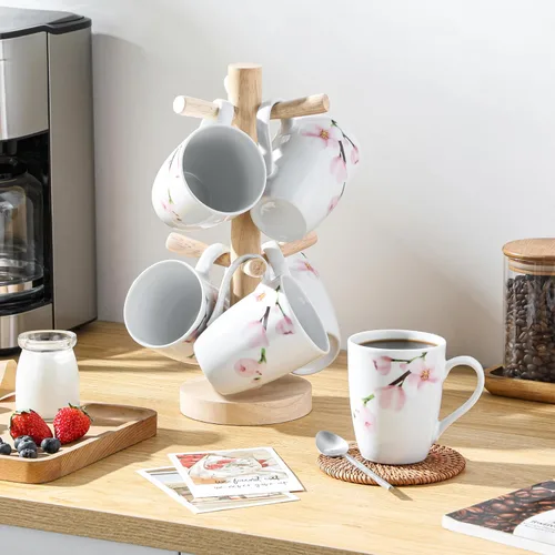 Miniatura 6 de Juego de 6 Tazas de Café VEWEET, Juego de Tazas de 11 onzas con Asa, Juego de Tazas Florales de Cerámica para Cocina, Apto para Microondas y Annie