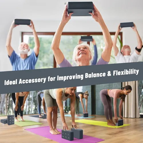 Miniatura 8 de RETON Juego de bloques de yoga con correas, ladrillos de yoga de alta densidad, bloque de pilates de espuma EVA ligera, 2 bloques de yoga con 2 Gris