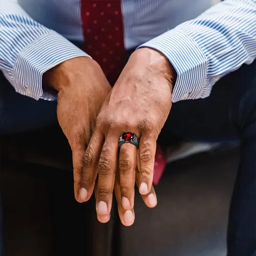 Miniatura 4 de Anillo ovalado de circonita cúbica 5A de corte múltiple para hombre, anillo de acero inoxidable 316L negro con gemas de cristal, anillo