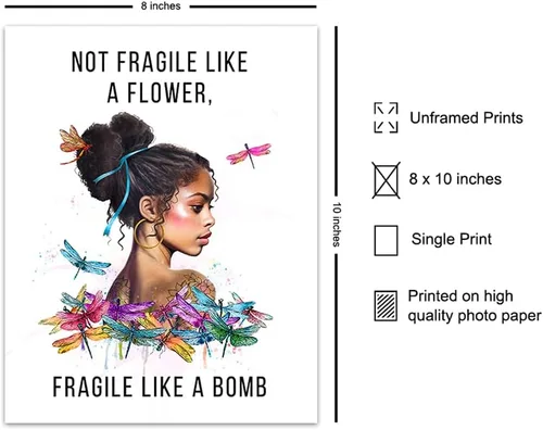 Miniatura 2 de African American Decor - African American Gifts for Women - Black Girl Wall Art - Not Fragile Like A Flower - Motivation Inspiration Wall Art &