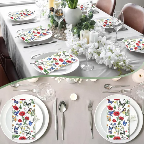 Miniatura 5 de Outus Paquete de 200 servilletas de 3 capas con diseño de mariposas y flores silvestres, servilletas de mano desechables de papel a granel