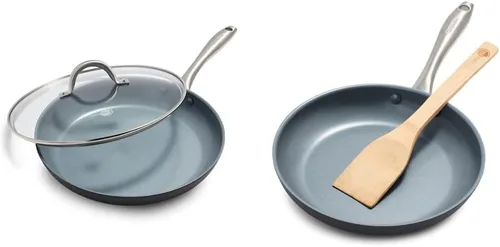 GreenPan Lima - Sartén antiadherente de cerámica anodizada y saludable de 12 pulgadas, gris y lima anodizada dura, sartén antiadherente de cerámica