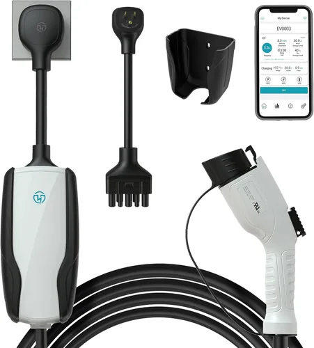 Cargador Flex-AC Nivel 2 EV 7.6kW, 6-32 Amp, 120V/240V, NEMA 5-15 y NEMA 14-50, interior/exterior, conexión WiFi, probado por CSA y certificado FCC,