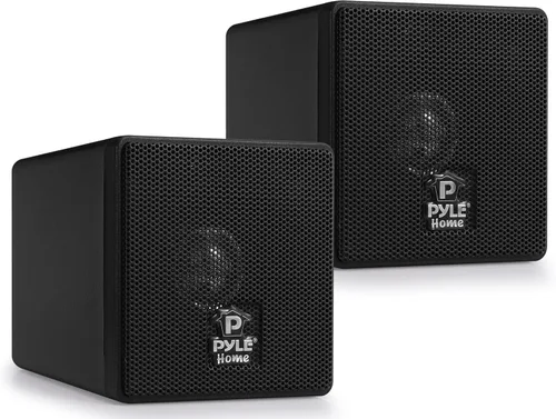 Pyle Home PCB3BK bocinas pequeñas cúbicas, 3 pulgadas, 100 vatios, un par, color negro