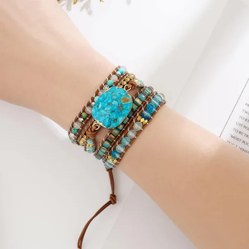 Miniatura 2 de Plumiss Women Boho Handmade Natural Stone Crystal Leather Bead Wrap Bracelets Collection