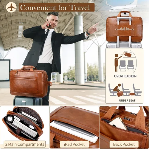 Miniatura 7 de Bolso de Mensajero de Cuero Sintético para Hombre Bolsa de Laptop de 17-17.3 Pulgadas para Hombre Bolsa de Cuero de Oficina Convertible Mochila 3