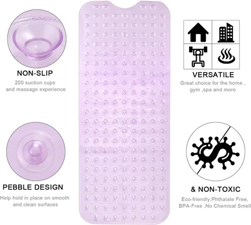 Miniatura 5 de YINENN Tapete de ducha para bañera de 40 x 16 pulgadas, antideslizante y extragrande, tapete para bañera con ventosas, lavable a máquina, con Morado