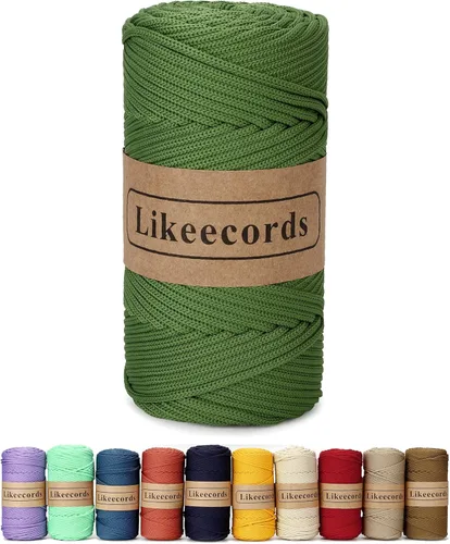 Miniatura 53 de Likeecords Cordón de macramé trenzado de poliéster de 0.157 in, 140 yardas/426 pies, hilo elástico para bolsa de ganchillo para manualidades, Verde