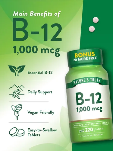 Miniatura 5 de Nature's Truth Tabletas de vitamina B12 1000 mcg 220 unidades Suplemento vegano, sin OMG y sin gluten