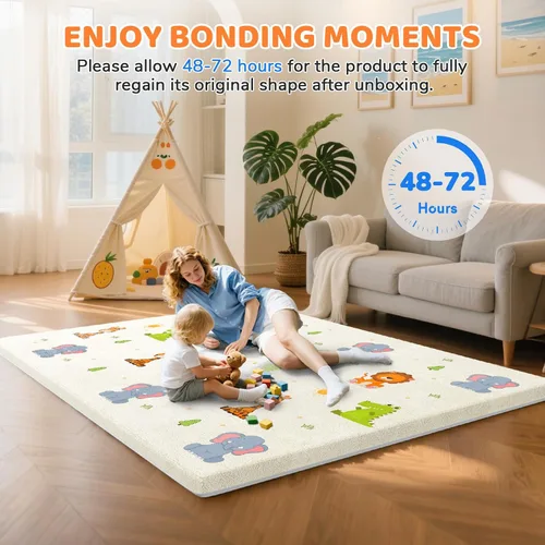 Miniatura 8 de Omzer Alfombra de Juego para Bebé para Piso: Espuma Suave y Segura de 3.3 cm de Grosor con Cobertura de Algodón Lavable a Máquina para Tiempo