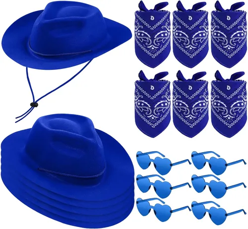 Miniatura 12 de Newcotte Juego de 18 Piezas de Sombreros de Plástico de Vaquero Occidental Incluye 6 Sombreros 6 Bandanas Paisley 6 Pares de Gafas