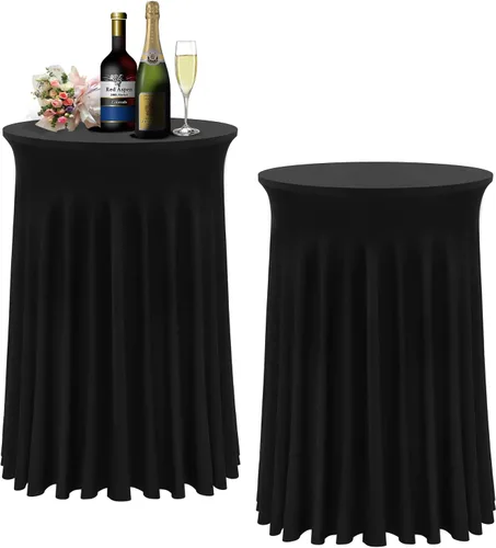 Miniatura 11 de BDDC Fundas para mesa de cóctel, paquete de 2 manteles de 24 x 43 pulgadas, color negro, con falda redonda ondulada natural para bar, boda, fiesta