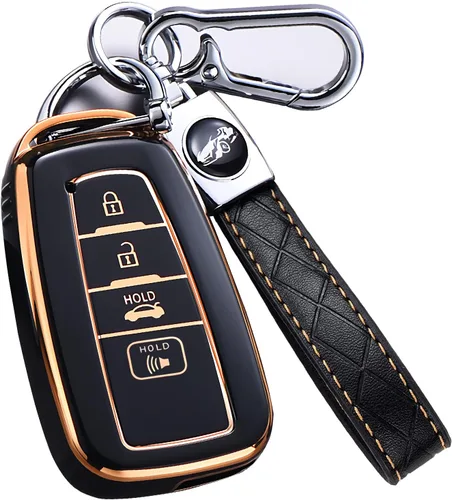 Funda para llavero Toyota Camry RAV4 con llavero, estuche protector de 360 grados de TPU suave premium para llavero de Highlander Avalon GT86 (negro)