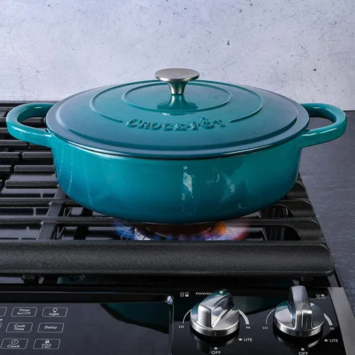 Miniatura 6 de Crock-Pot Crock Pot Artisan - Estofador de hierro fundido esmaltado con tapa, 5 cuartos de galón, verde azulado degradado Turquesa Degradado