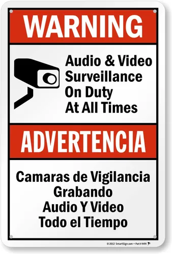 Miniatura 21 de SmartSign-S-9392-AL-14 Advertencia - Vigilancia de Audio y Video En Servicio en Todo Momento Letrero Bilingüe 10" x 14" de Aluminio - Negro/Rojo