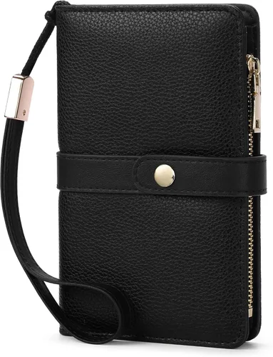 Miniatura 8 de Cartera pequeña para mujer, con bloqueo RFID, de piel vegana, delgada, plegable, para tarjetas de crédito, portapasaporte, cartera de viaje
