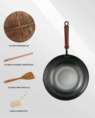 Miniatura 6 de BIELMEIER - Sartén estilo Wok de 12.5 pulgadas (31.75 cm), woks y sartenes para sofrito con tapa, wok de acero al carbono con accesorios de cocina