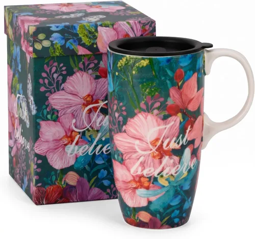 Miniatura 15 de DUSVALLY Taza de café de viaje de cerámica de 17 onzas con tapa, apta para microondas y lavavajillas, juego de 2 tazas reutilizables para café