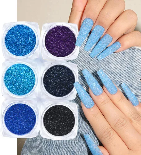 Miniatura 9 de 6 tarros de polvo de purpurina para uñas, color negro y blanco, polvo de plata, polvo de azúcar francés superfino con purpurina iridiscente