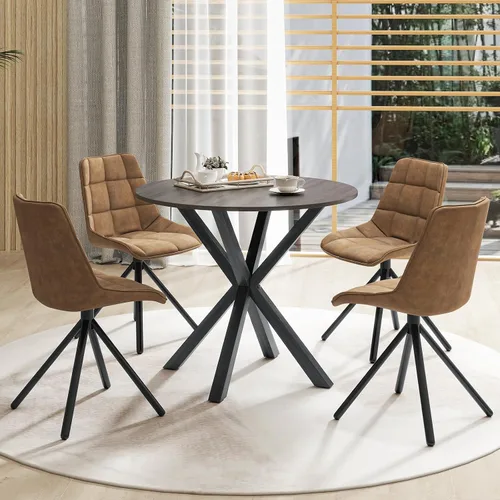 Miniatura 6 de Tangkula Mesa de comedor redonda de 36 pulgadas, mesa de cocina moderna de mediados de siglo con patas de madera de goma, mesa vintage con base