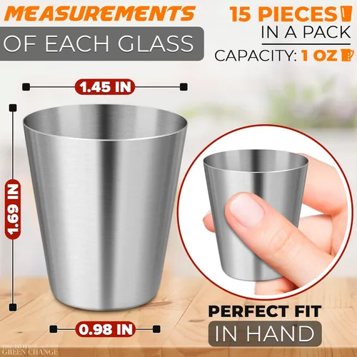 Miniatura 2 de Vasos de chupito de acero inoxidable de 1.0 fl oz/1 oz – Paquete de 15 vasos de chupito de metal irrompibles con elegante acabado pulido