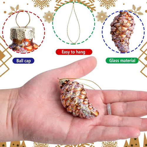 Miniatura 3 de 12 Piezas Adornos de Piña de Vidrio de Navidad - Adornos de Piña de Vidrio Soplado de Navidad - Adornos de Vidrio de Piña Colgantes de Otoño