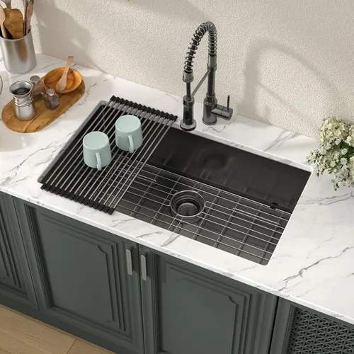 Miniatura 11 de Lordear Fregadero de cocina para interiores y exteriores de 15 x 17 con grifo plegable, Samll Bar Prep 16 calibre T304 de acero inoxidable