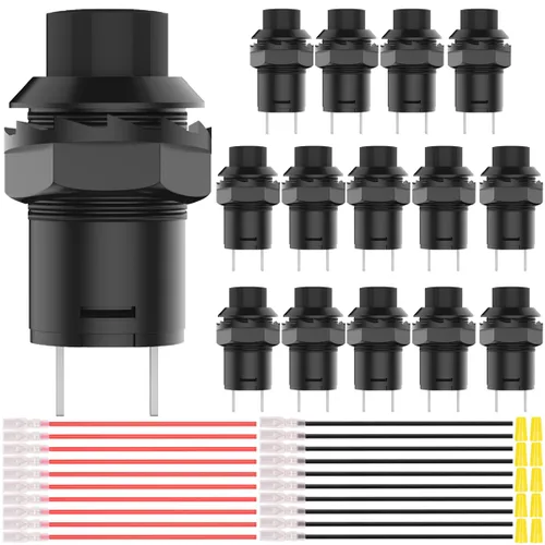 Miniatura 12 de 12 piezas de interruptor de botón de presión mini redondo negro de 12 mm con bloqueo automático AC 250 V 1.5 A 125 V 3 A encendido/apagado 2 pines