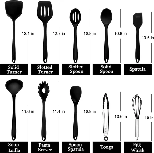 Miniatura 2 de E-far Juego de 10 utensilios de cocina de silicona, juego de utensilios de cocina resistentes al calor para utensilios de cocina antiadherentes