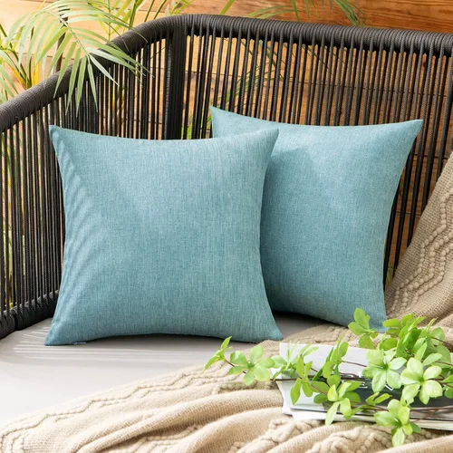Miniatura 20 de MIULEE Paquete de 2 fundas decorativas para almohadas de exterior, sólidas, impermeables, de lino sintético, estilo granja de jardín, fundas de Óxido