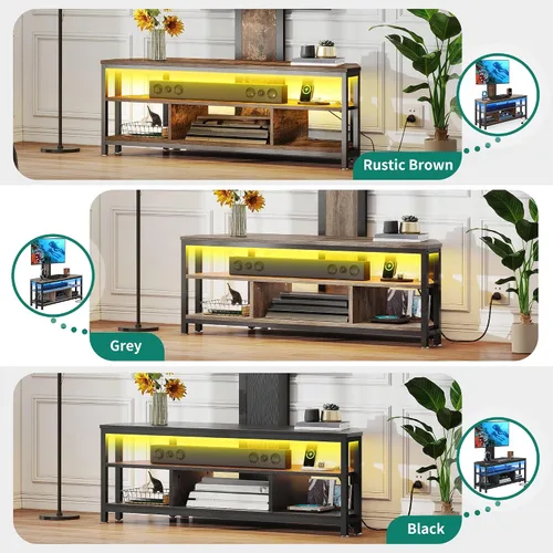 Miniatura 3 de YITAHOME Soporte de TV negro con montaje, soporte de TV moderno para TV LED de 70/65 pulgadas, centro de entretenimiento con montaje ajustable