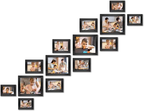 VELISTA Juego de 14 portarretratos de escalera para collage de pared, juego de marcos de pared para galería de escaleras, decoración de escaleras