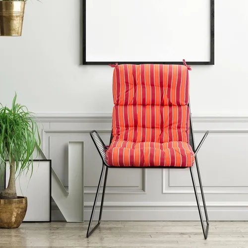 Miniatura 2 de Tangkula Cojín para silla de respaldo alto para patio, almohadillas de asiento para silla con lazos antideslizantes, cojines de repuesto