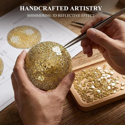 Miniatura 18 de DomeStar Juego de 3 bolas decorativas de 4 pulgadas de turquesa para cuencos, bolas de vidrio para centros de mesa, esfera de mosaico para Multicolor