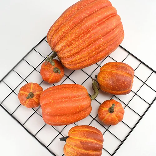 Miniatura 2 de BULINGNA 7 calabazas artificiales para decoración de Halloween, espuma de simulación de cosecha de otoño, calabazas para Halloween, Acción de Naranja