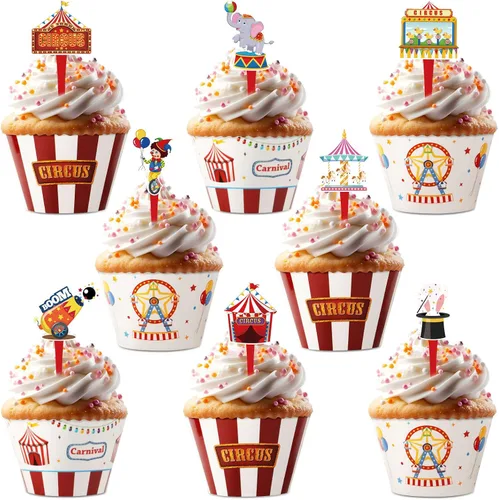Miniatura 21 de 48 paquetes de toppers y envolturas de cupcakes de coche de carreras, decoración de pastel de fiesta de carreras con temática de carreras y cuadros