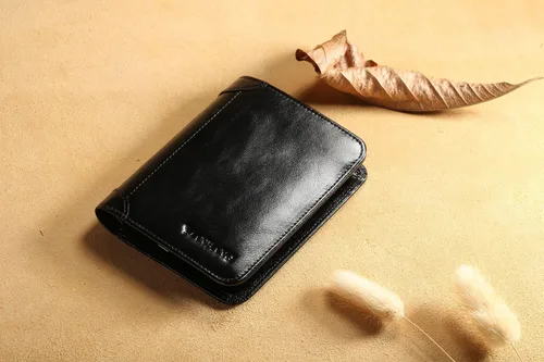 Miniatura 3 de Cartera de auténtica piel vacuna italiana con capacidad extra, doble pliegue, para hombre.
